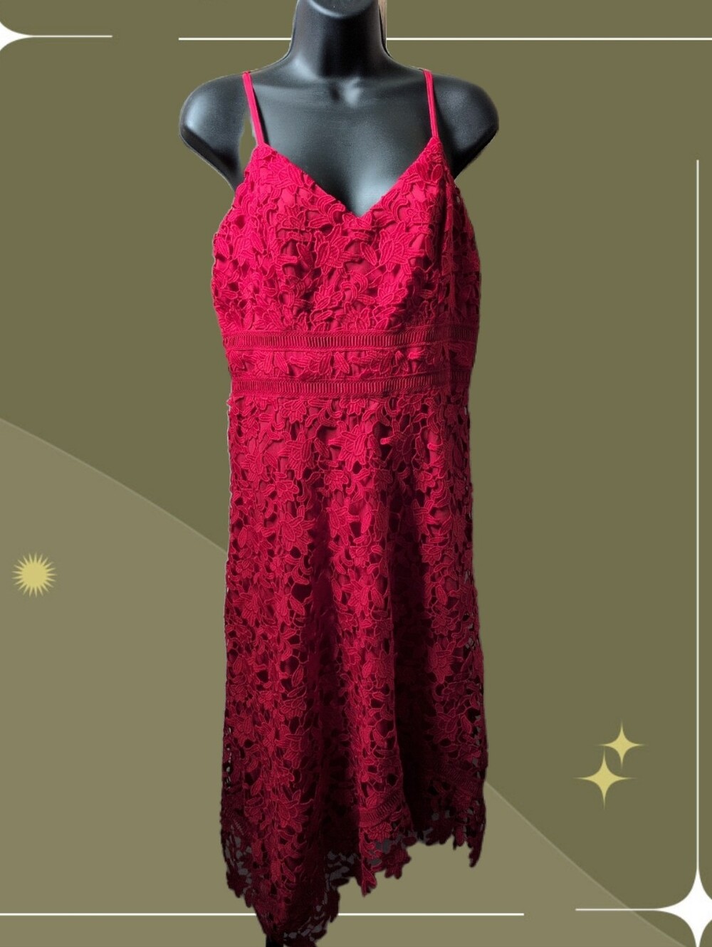 ✨Eliza J Floral Lace Asymmetrical Midi Dress in red size 10